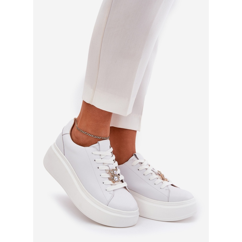 Zapatos deportivos de cuero para mujeres en la plataforma con Vinceza 39922 White blanco 1