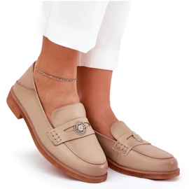 Mocasillas para mujeres elegantes hechas de cuero Vinceza natural 18100 beige 9