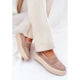 Moccasines de gamuza para mujeres en la plataforma beige Vinceza 79535 6