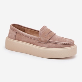 Moccasines de gamuza para mujeres en la plataforma beige Vinceza 79535 4