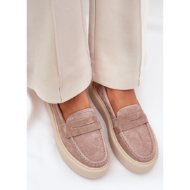 Moccasines de gamuza para mujeres en la plataforma beige Vinceza 79535 8