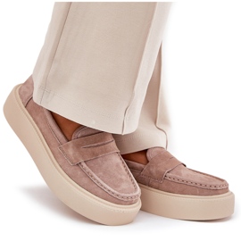 Moccasines de gamuza para mujeres en la plataforma beige Vinceza 79535 9