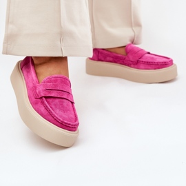 Moccasines de gamuza para mujeres en la plataforma Vinceza 79535 Fuksja rosado 3