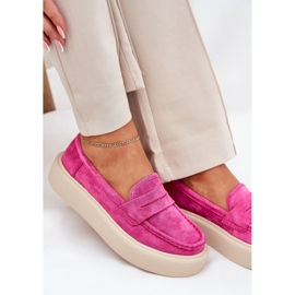 Moccasines de gamuza para mujeres en la plataforma Vinceza 79535 Fuksja rosado 7