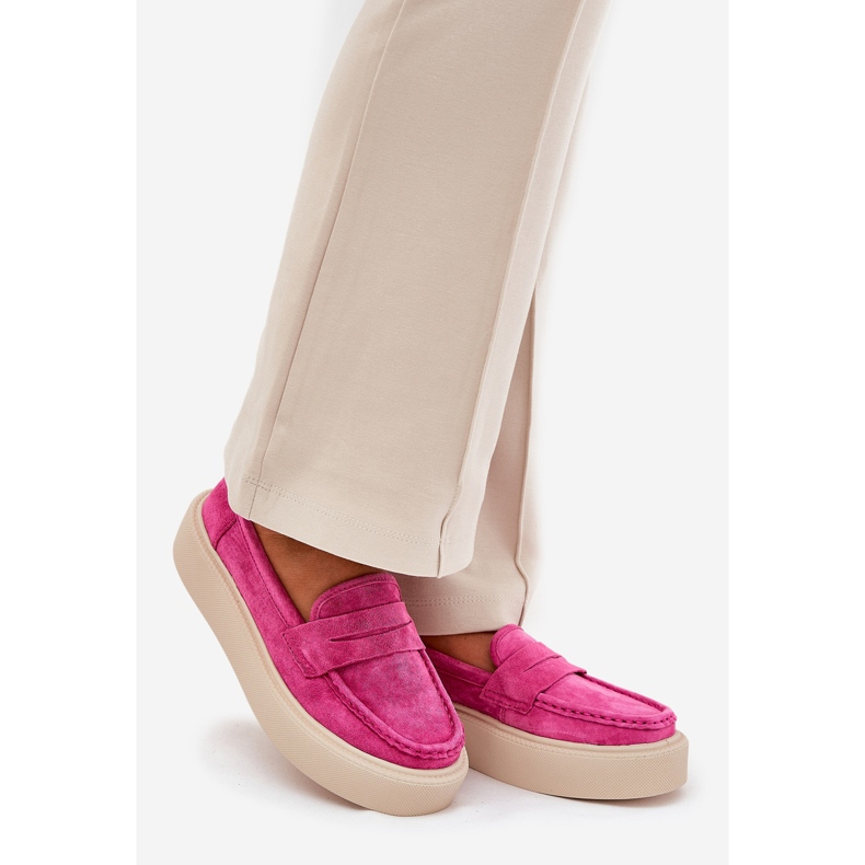 Moccasines de gamuza para mujeres en la plataforma Vinceza 79535 Fuksja rosado 1