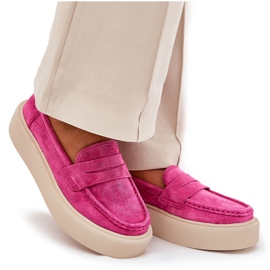 Moccasines de gamuza para mujeres en la plataforma Vinceza 79535 Fuksja rosado 10