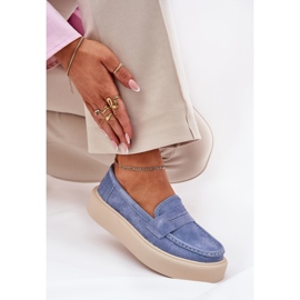 Mocasins de gamuza para mujeres en la plataforma azul Vinceza 79535 5