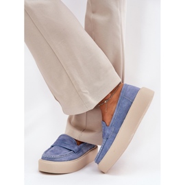 Mocasins de gamuza para mujeres en la plataforma azul Vinceza 79535 2