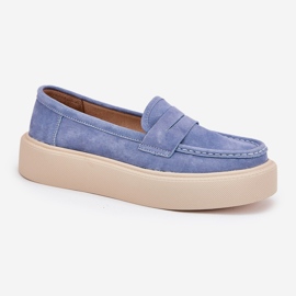 Mocasins de gamuza para mujeres en la plataforma azul Vinceza 79535 4