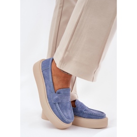 Mocasins de gamuza para mujeres en la plataforma azul Vinceza 79535 3
