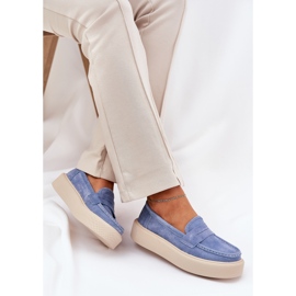 Mocasins de gamuza para mujeres en la plataforma azul Vinceza 79535 6