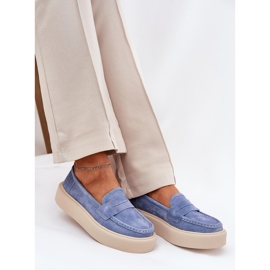 Mocasins de gamuza para mujeres en la plataforma azul Vinceza 79535 7