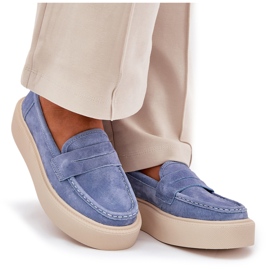 Mocasins de gamuza para mujeres en la plataforma azul Vinceza 79535 8