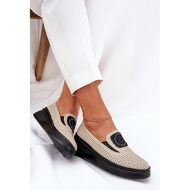 Mocasines de cuero para mujeres en la plataforma y Vinceza 79522 beige 6