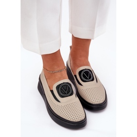Mocasines de cuero para mujeres en la plataforma y Vinceza 79522 beige 4