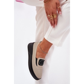 Mocasines de cuero para mujeres en la plataforma y Vinceza 79522 beige 5