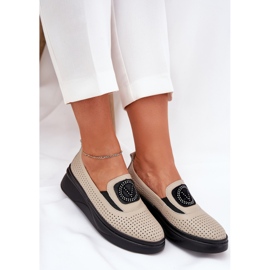 Mocasines de cuero para mujeres en la plataforma y Vinceza 79522 beige 7