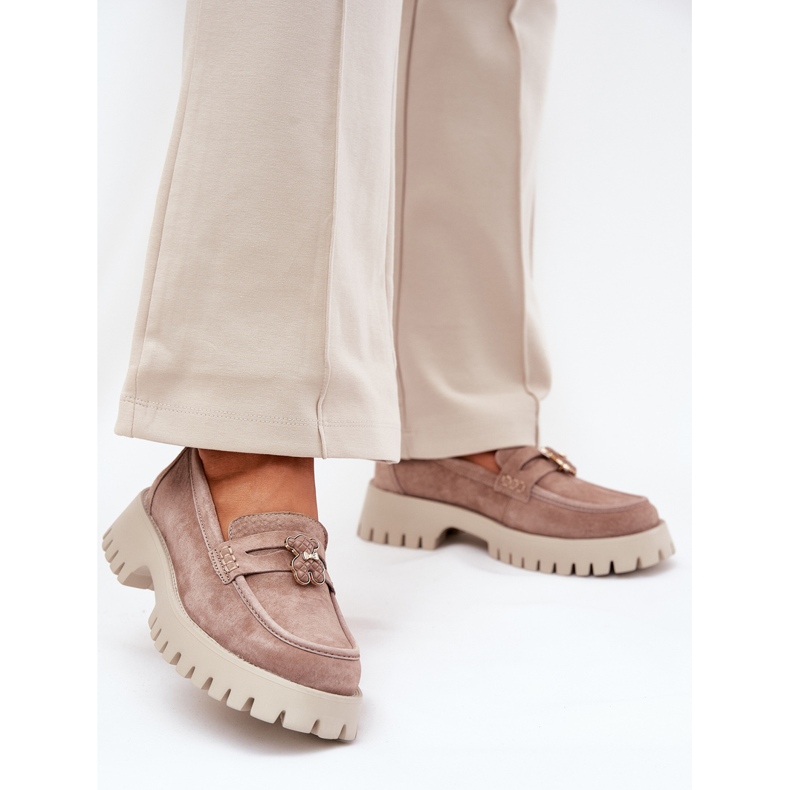 Mocasines de gamuza para mujeres con alfileres Bear Vinceza 79533 beige 2