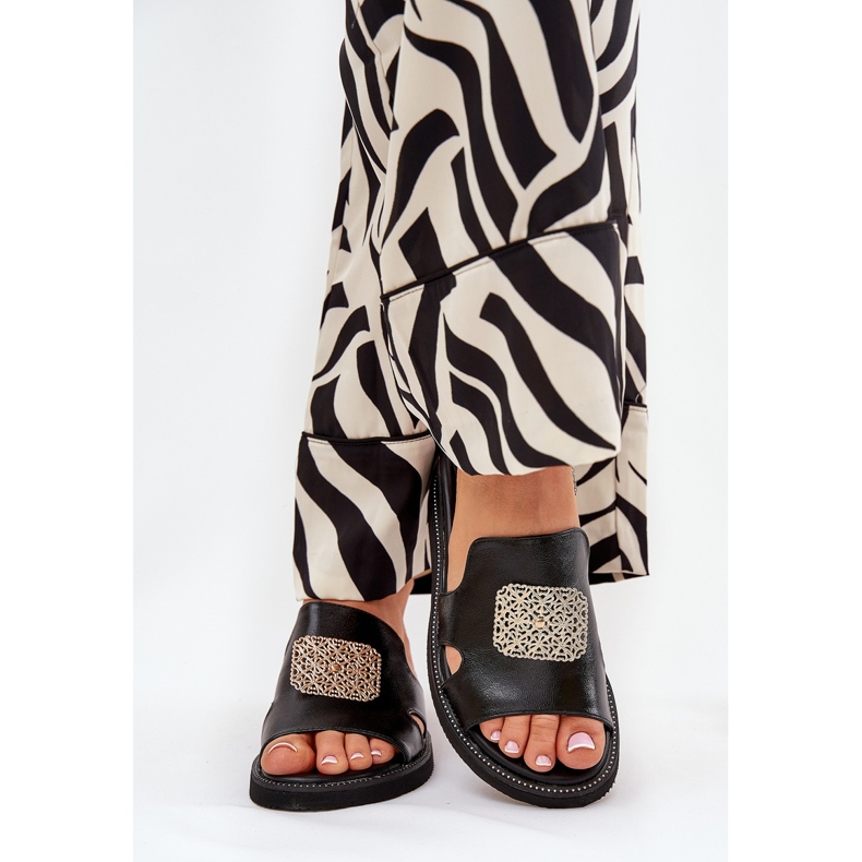 Jezzi Flip Flip Flip Flip en cuña de cuero anchoico con decoración negra negro 2