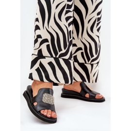 Jezzi Flip Flip Flip Flip en cuña de cuero anchoico con decoración negra negro 3