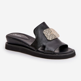 Jezzi Flip Flip Flip Flip en cuña de cuero anchoico con decoración negra negro 4