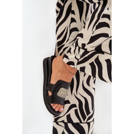Jezzi Flip Flip Flip Flip en cuña de cuero anchoico con decoración negra negro 5