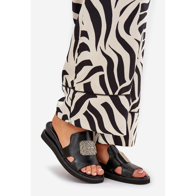 Jezzi Flip Flip Flip Flip en cuña de cuero anchoico con decoración negra negro 1