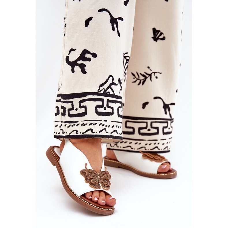 Jezzi Sandalias de mujer de ceñada plana con una decoración blanca blanco 2 Jezzi Sandalias de mujer de ceñada plana con una decoración blanca blanco 2