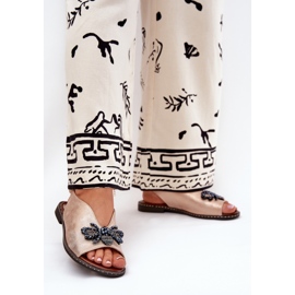 Jezzi Sandalias de mujeres brillantes con decoración de oro rosa plano 2