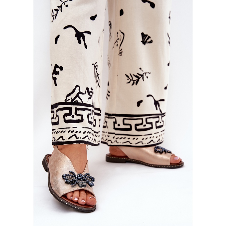 Jezzi Sandalias de mujeres brillantes con decoración de oro rosa plano rosado 2