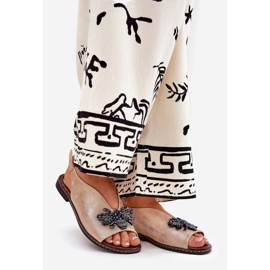 Jezzi Sandalias de mujeres brillantes con decoración de oro rosa plano 1