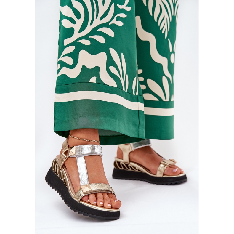 S.Barski Sandalias de cuero para mujeres CR51-135 de oro y plata dorado 2