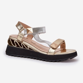 S.Barski Sandalias de cuero para mujeres CR51-135 de oro y plata dorado 4