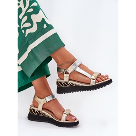 S.Barski Sandalias de cuero para mujeres CR51-135 de oro y plata dorado 8