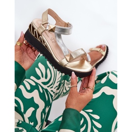 S.Barski Sandalias de cuero para mujeres CR51-135 de oro y plata dorado 9