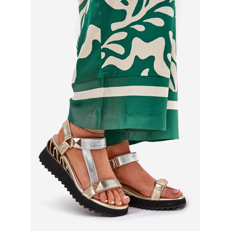 S.Barski Sandalias de cuero para mujeres CR51-135 de oro y plata dorado 1