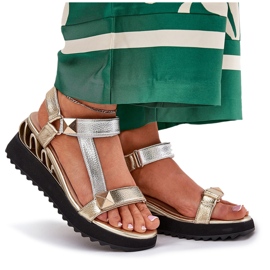 S.Barski Sandalias de cuero para mujeres CR51-135 de oro y plata dorado 10