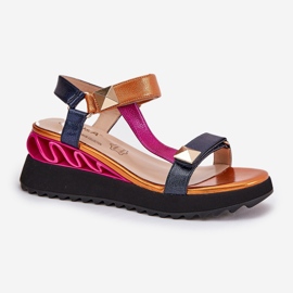 S.Barski Sandalias de cuero para mujeres CR51-135 Navy azul 4