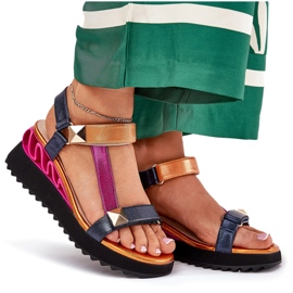 S.Barski Sandalias de cuero para mujeres CR51-135 Navy azul 8