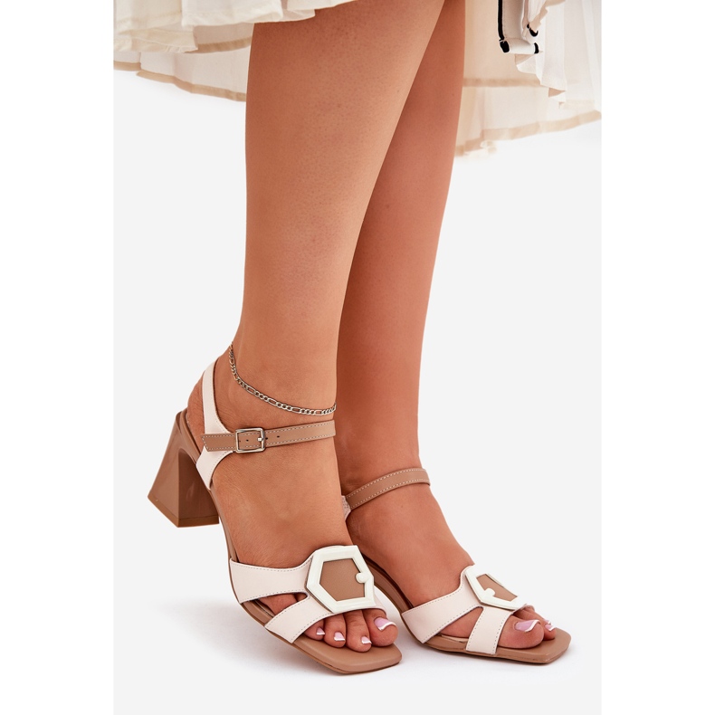 S.Barski Elegantes sandalias de cuero para mujeres en el pilar beige CR51-570 1