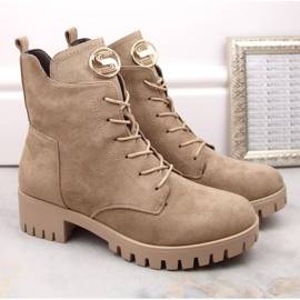 Botines aislantes de ante con tacón alto y plataforma M.Daszyński W SAN22, beige 9