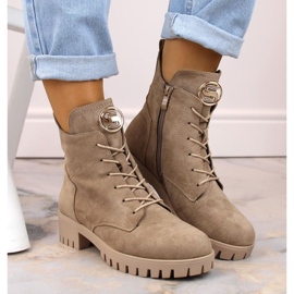 Botines aislantes de ante con tacón alto y plataforma M.Daszyński W SAN22, beige 10
