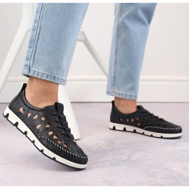 Zapatos de piel calados Rieker W RKR652, azul marino 35