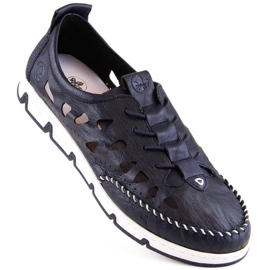 Zapatos de piel calados Rieker W RKR652, azul marino 37