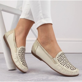 Zapatos cómodos de piel calados Rieker W RKR658, beige 18