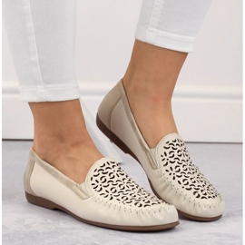 Zapatos cómodos de piel calados Rieker W RKR658, beige 19
