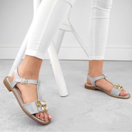 Sandalias cómodas con circonitas S.Barski W OLI261B, plata 9