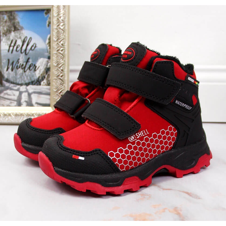 Botas de nieve impermeables para niños con cierre adhesivo rojo American Club negro 1