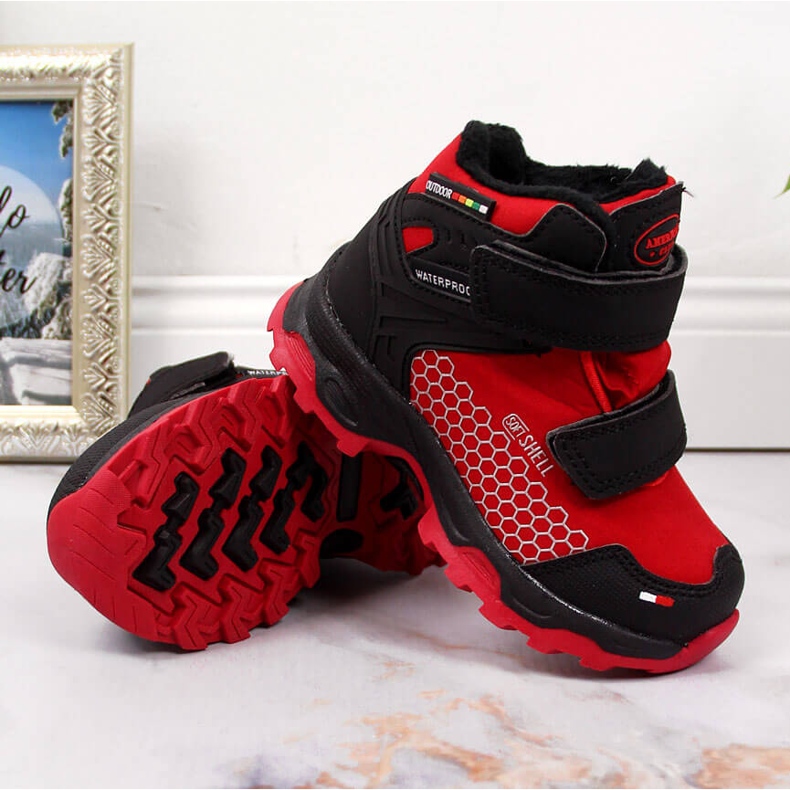 Botas de nieve impermeables para niños con cierre adhesivo rojo American Club negro 2