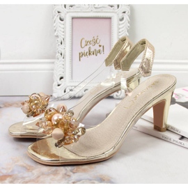Sandalias de mujer transparentes con piedras sabatina doradas dorado 4
